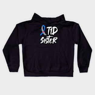 T1D Sister Shirt Type 1 Diabetes Awareness Blue Gray Ribbon Kids Hoodie